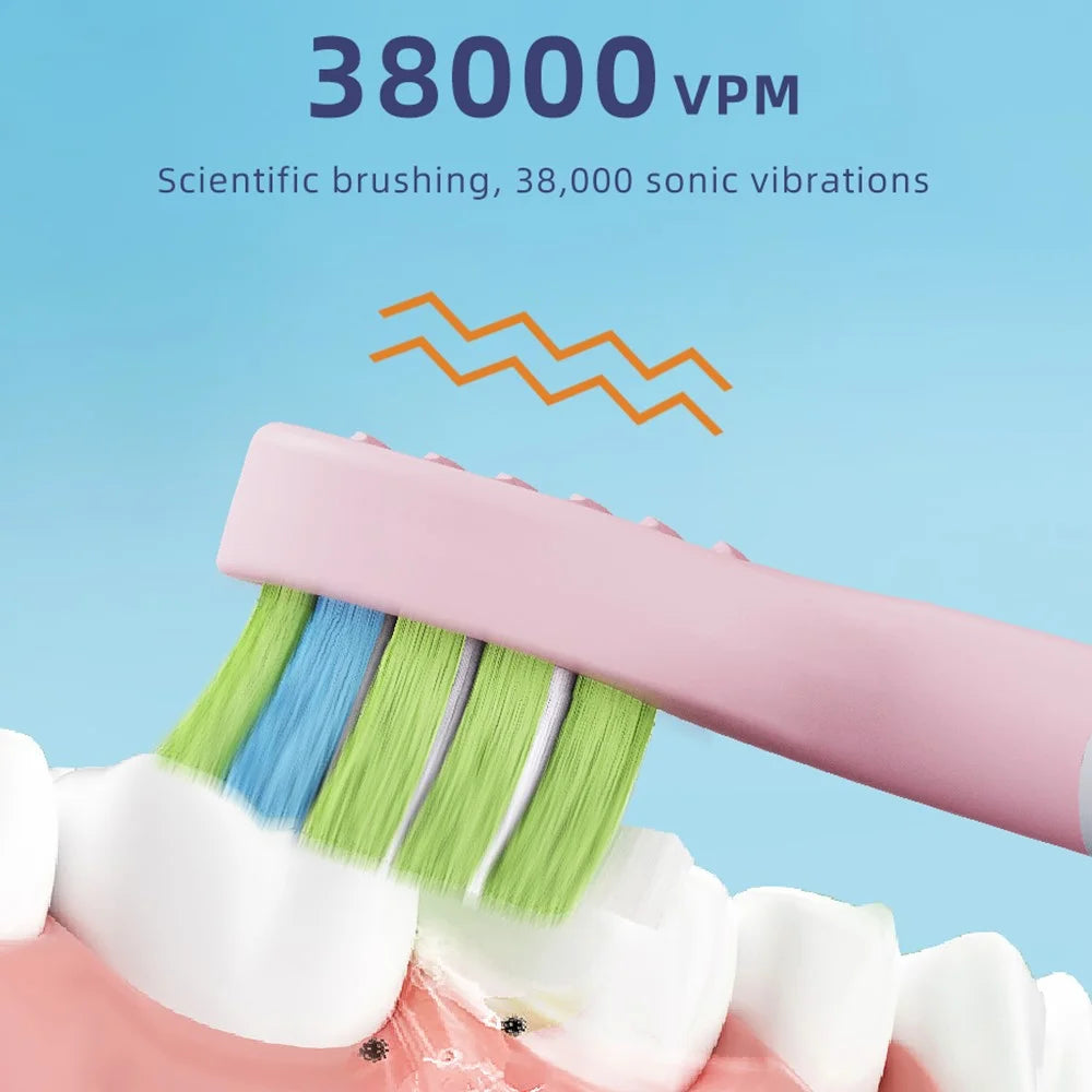 K5 Children Sonic Electric Toothbrush with 4 Replacement Brush Heads and 3 Modes - Pink - 2