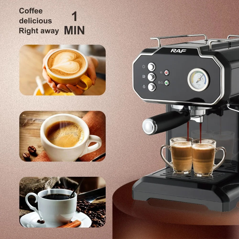 RAF R.104 EU Plug Espresso Machine Milk Frother Semi-Automatic Latte Coffee Maker (BPA-Free, No FDA) - Black - 3