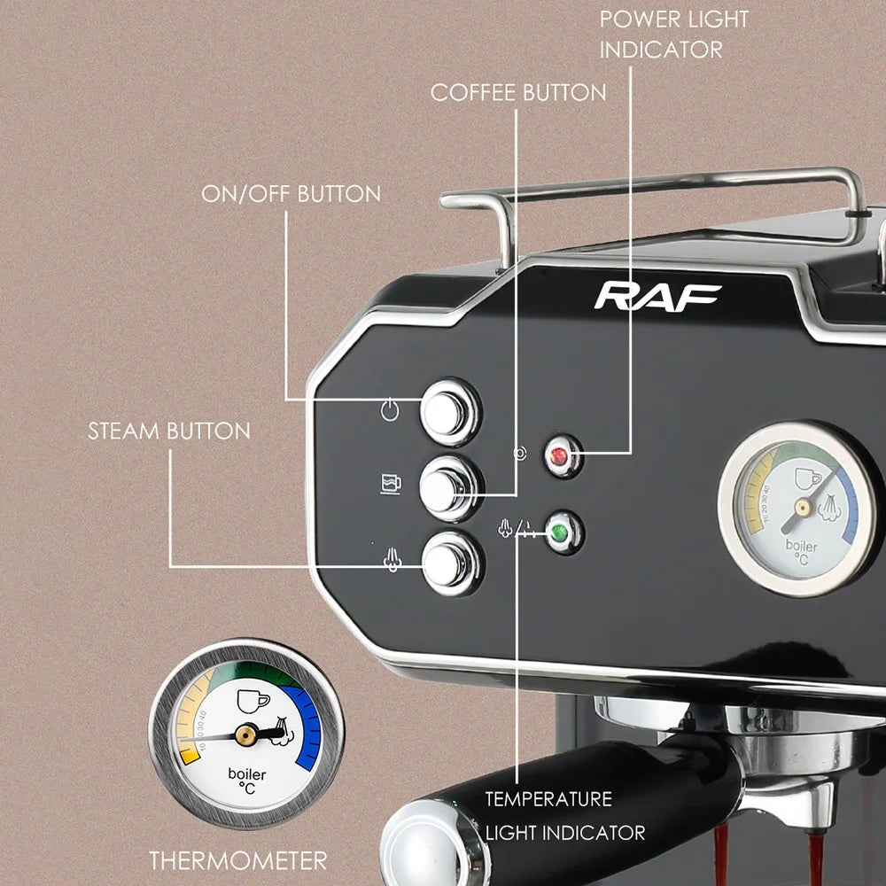 RAF R.104 EU Plug Espresso Machine Milk Frother Semi-Automatic Latte Coffee Maker (BPA-Free, No FDA) - Black - 6