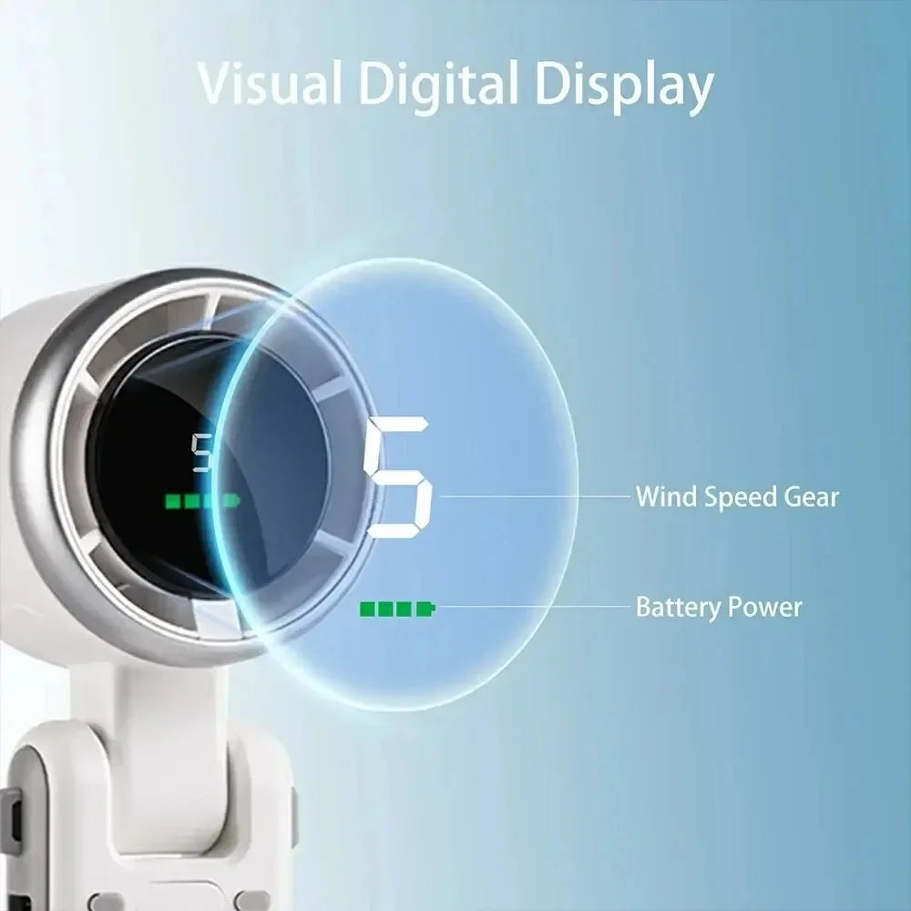 N607 Portable Rechargeable Cooling Fan 5 Wind Speeds Summer Turbine Handheld Fan - White - 2