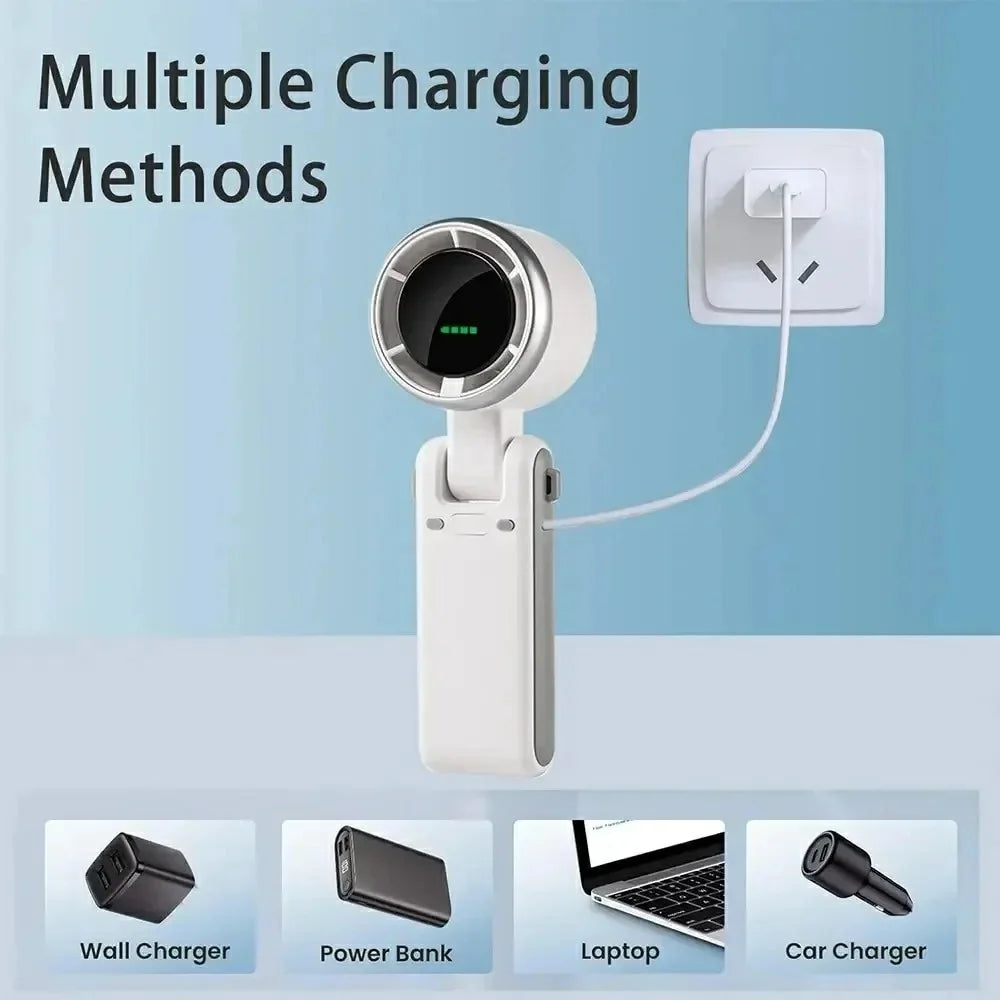 N607 Portable Rechargeable Cooling Fan 5 Wind Speeds Summer Turbine Handheld Fan - White - 3