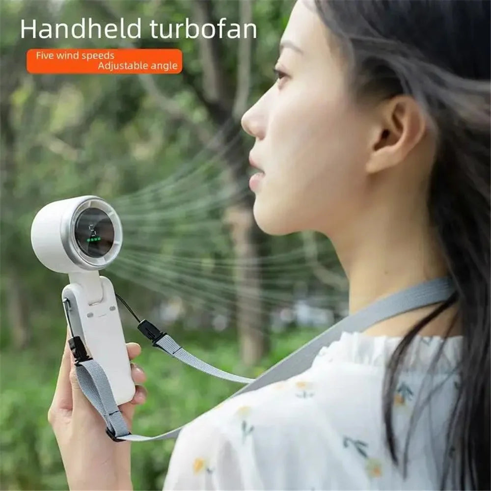 N607 Portable Rechargeable Cooling Fan 5 Wind Speeds Summer Turbine Handheld Fan - White - 6