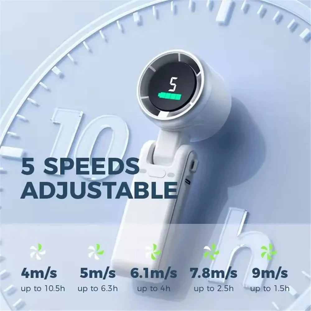 N607 Portable Rechargeable Cooling Fan 5 Wind Speeds Summer Turbine Handheld Fan - White - 7