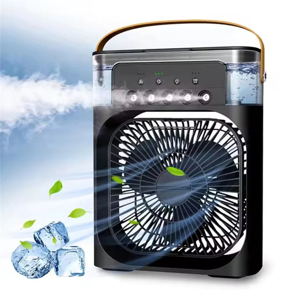 5-Hole Humidifier Desktop Mini Mist Diffuser Cooling Fan with 7-Color Night Light - Black - 1