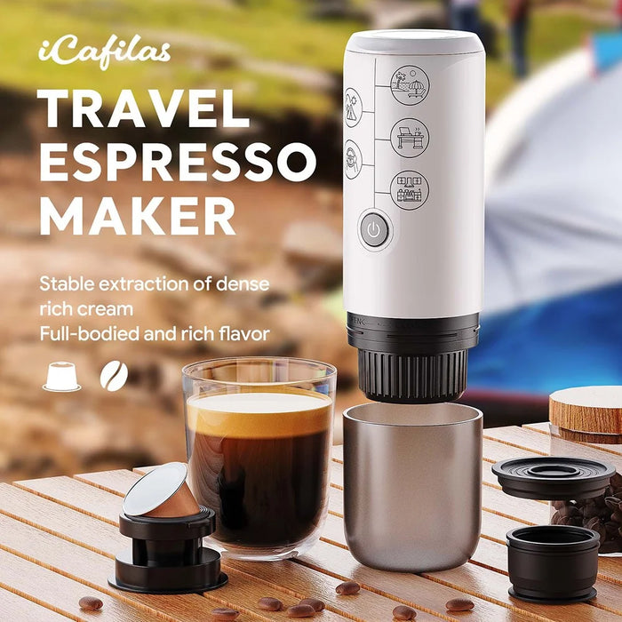 Portable Espresso Machine 2 in 1 Cordless Travel Coffee Maker for Car / Outdoor Use - White - 2