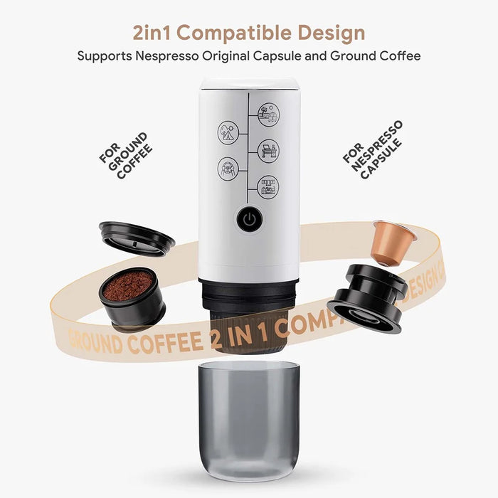 Portable Espresso Machine 2 in 1 Cordless Travel Coffee Maker for Car / Outdoor Use - White - 3