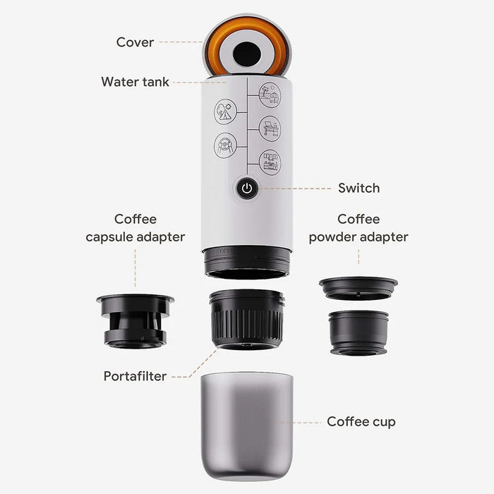 Portable Espresso Machine 2 in 1 Cordless Travel Coffee Maker for Car / Outdoor Use - White - 4