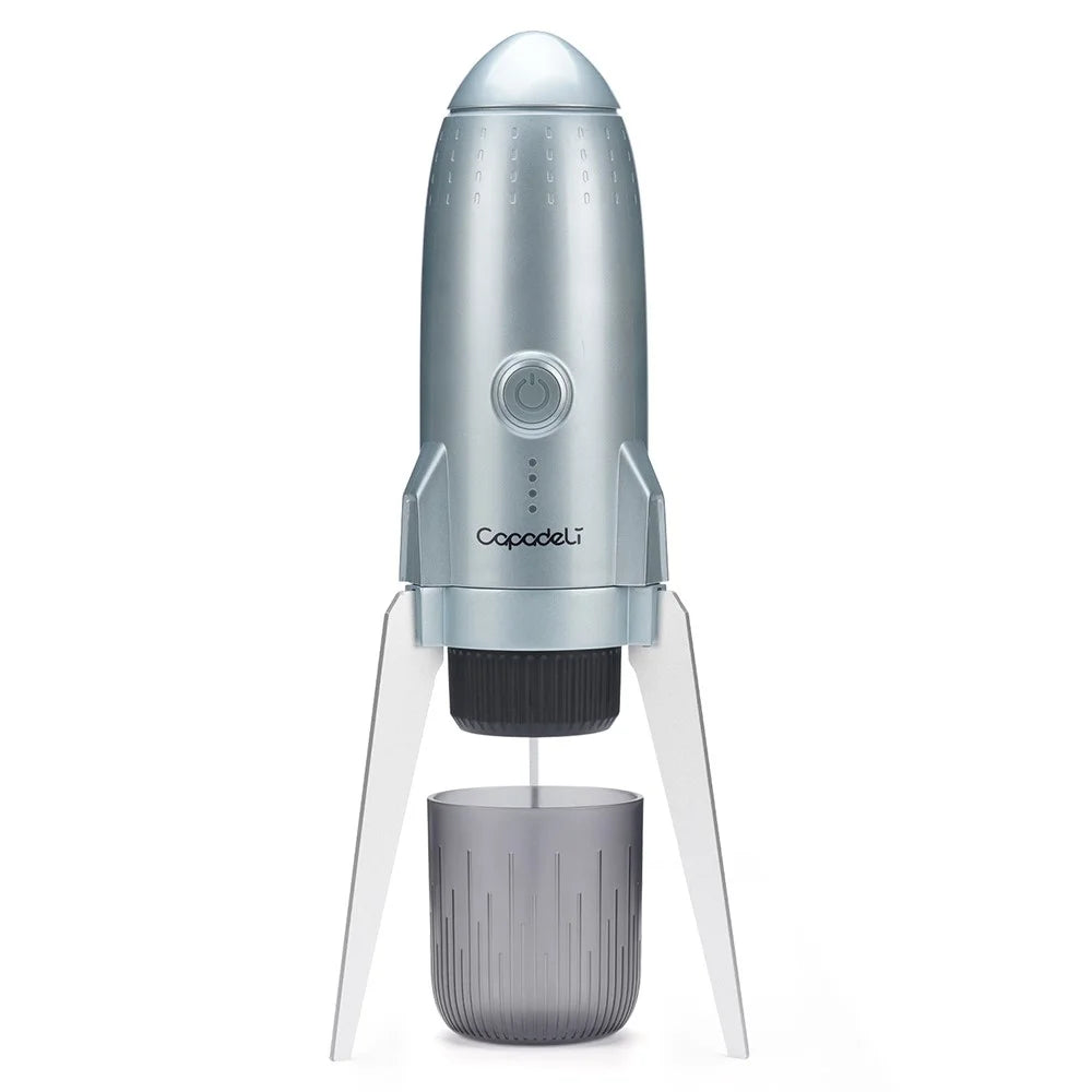 3 in 1 Capsule Espresso Machine Portable Coffee Maker Rocket Shaped Wireless Heated - Silver - 1