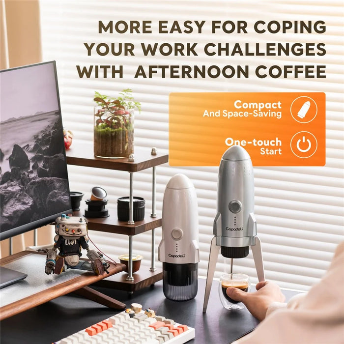 3 in 1 Capsule Espresso Machine Portable Coffee Maker Rocket Shaped Wireless Heated - Silver - 7