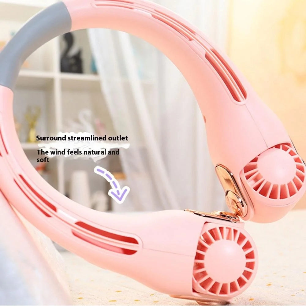 LP879 Portable Neck Fan USB Rechargeable 3 Speeds Adjustable Hands Free Cooling Fan for Outdoors - Pink - 2