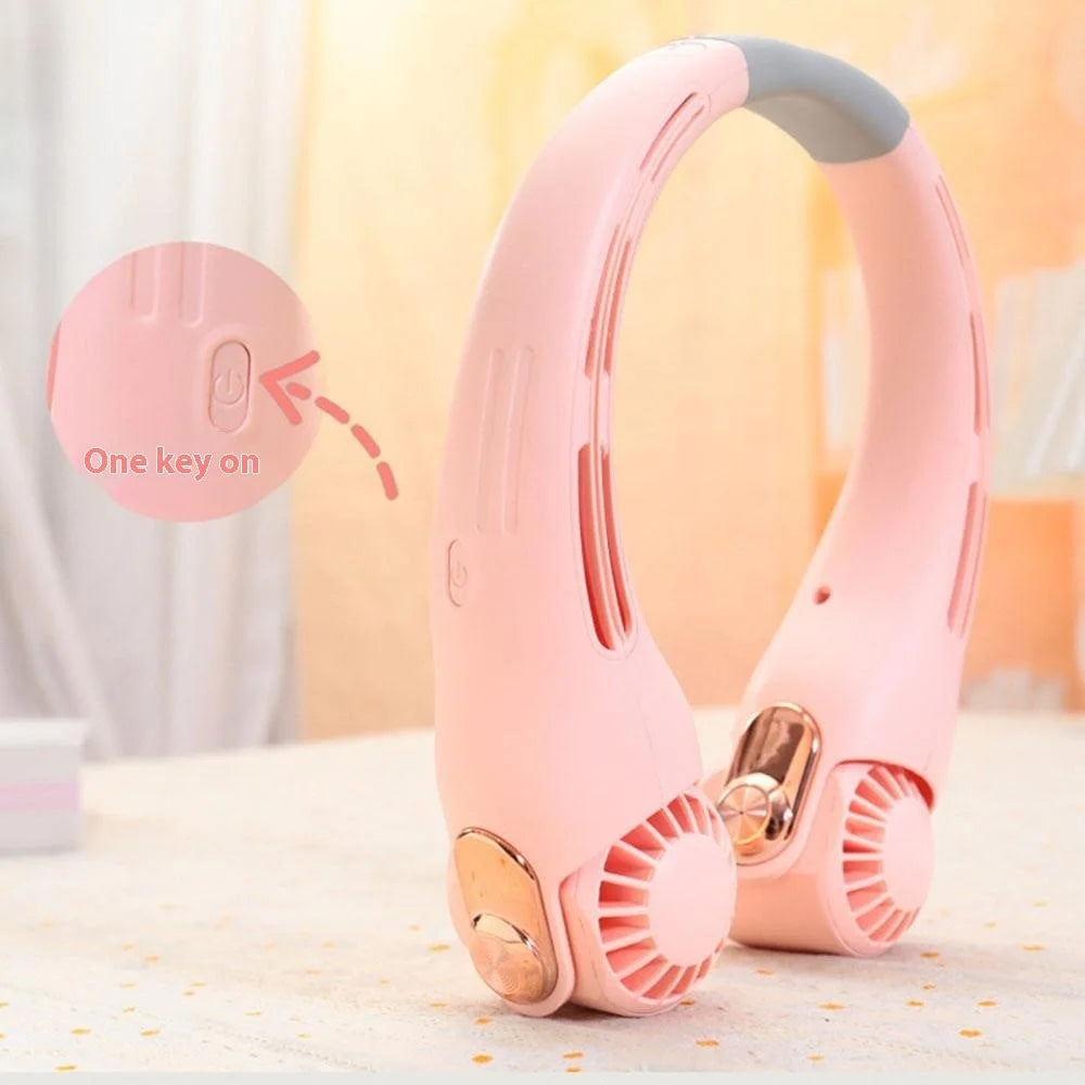 LP879 Portable Neck Fan USB Rechargeable 3 Speeds Adjustable Hands Free Cooling Fan for Outdoors - Pink - 3
