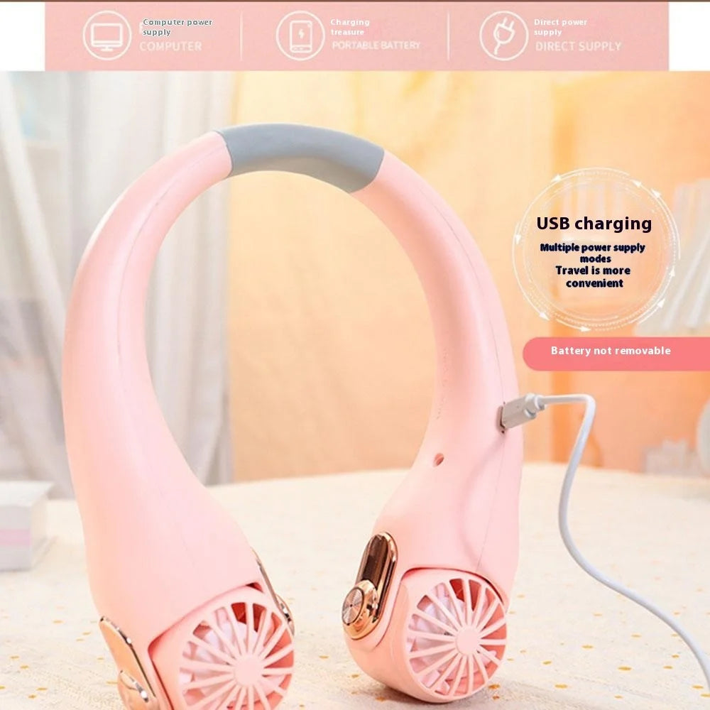 LP879 Portable Neck Fan USB Rechargeable 3 Speeds Adjustable Hands Free Cooling Fan for Outdoors - Pink - 4