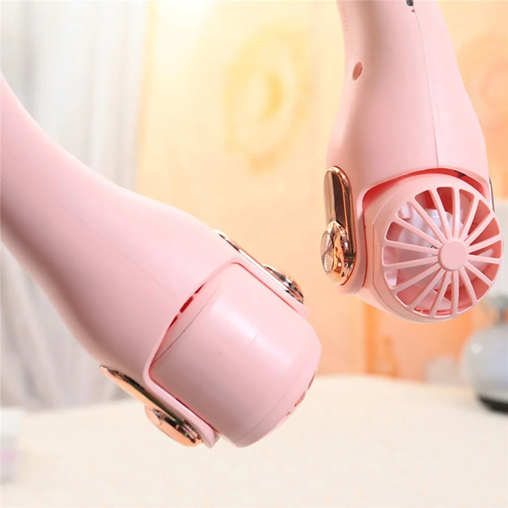 LP879 Portable Neck Fan USB Rechargeable 3 Speeds Adjustable Hands Free Cooling Fan for Outdoors - Pink - 5