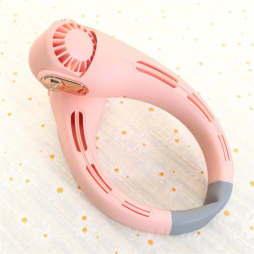 LP879 Portable Neck Fan USB Rechargeable 3 Speeds Adjustable Hands Free Cooling Fan for Outdoors - Pink - 6
