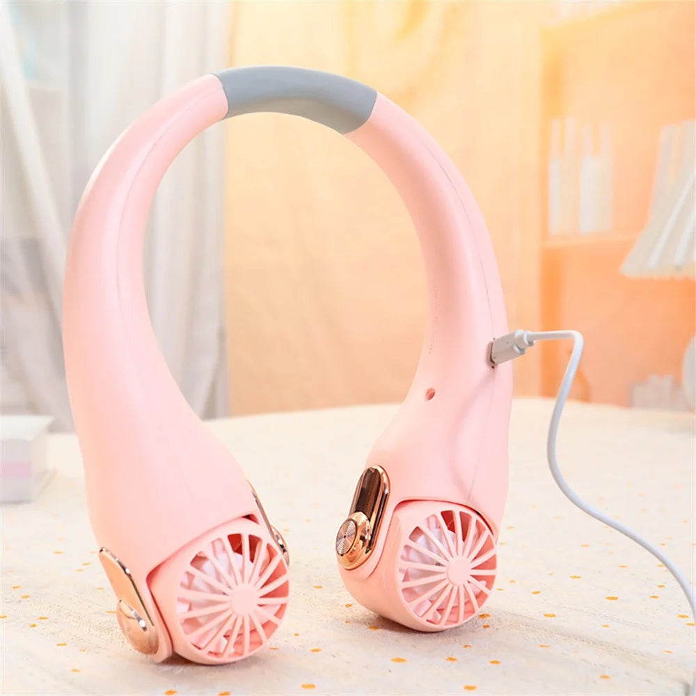LP879 Portable Neck Fan USB Rechargeable 3 Speeds Adjustable Hands Free Cooling Fan for Outdoors - Pink - 7