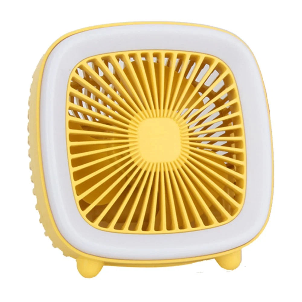 FC-6352 3 Speeds Adjustable Mini Desktop Fan USB Rechargeable Summer Cooling Fan with LED Light - Yellow - 1