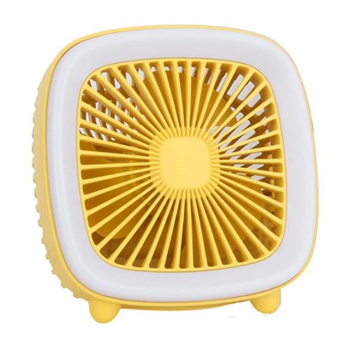 FC-6352 3 Speeds Adjustable Mini Desktop Fan USB Rechargeable Summer Cooling Fan with LED Light - Yellow - 1