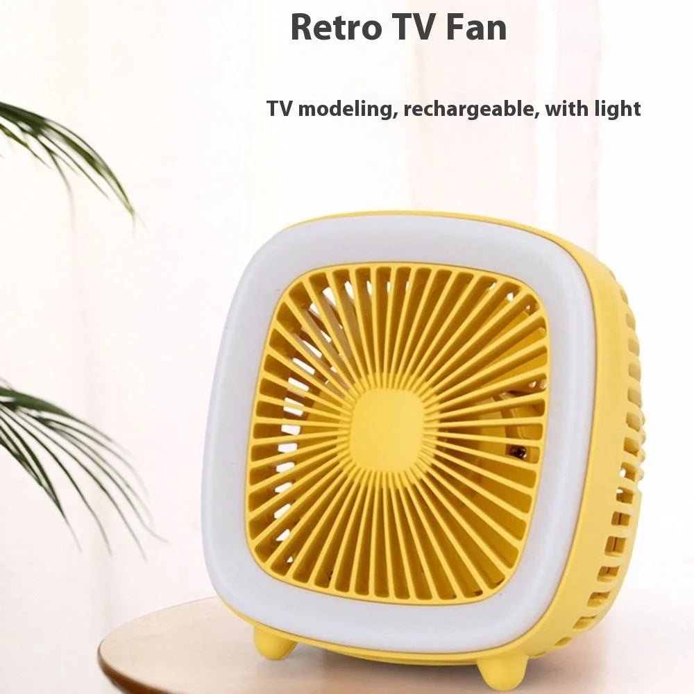 FC-6352 3 Speeds Adjustable Mini Desktop Fan USB Rechargeable Summer Cooling Fan with LED Light - Yellow - 2