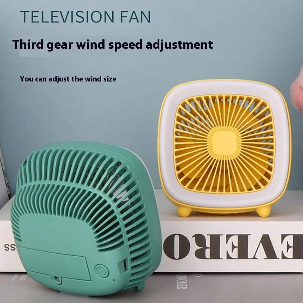 FC-6352 3 Speeds Adjustable Mini Desktop Fan USB Rechargeable Summer Cooling Fan with LED Light - Yellow - 4