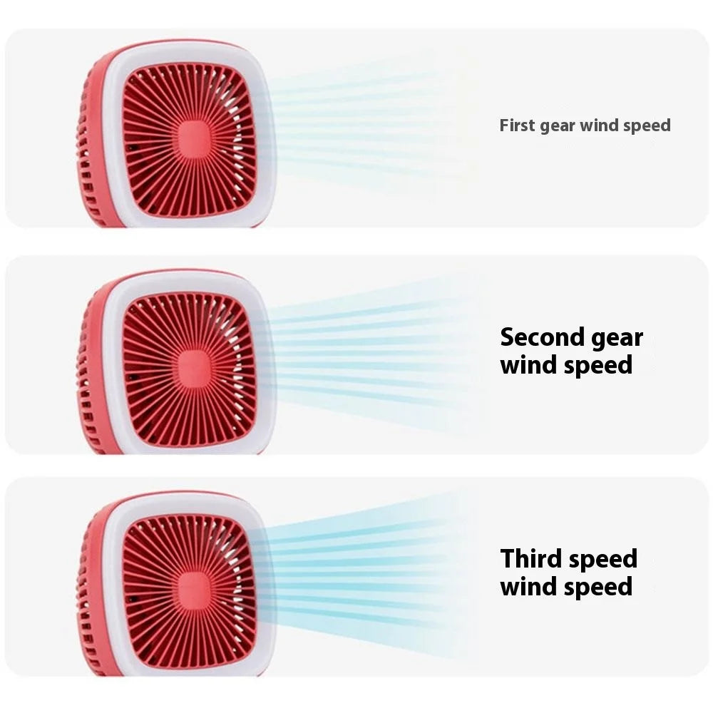 FC-6352 3 Speeds Adjustable Mini Desktop Fan USB Rechargeable Summer Cooling Fan with LED Light - Yellow - 6