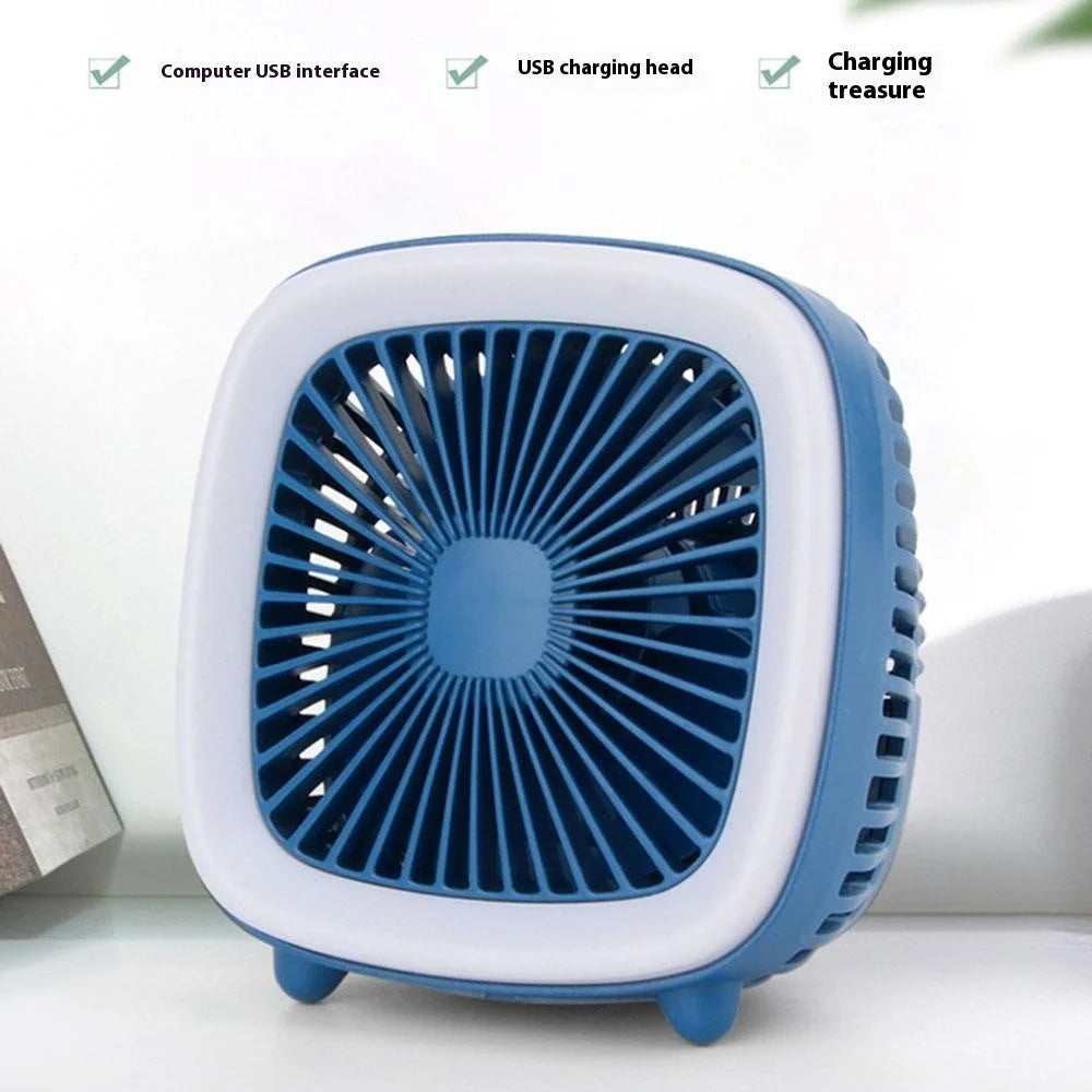 FC-6352 3 Speeds Adjustable Mini Desktop Fan USB Rechargeable Summer Cooling Fan with LED Light - Yellow - 7