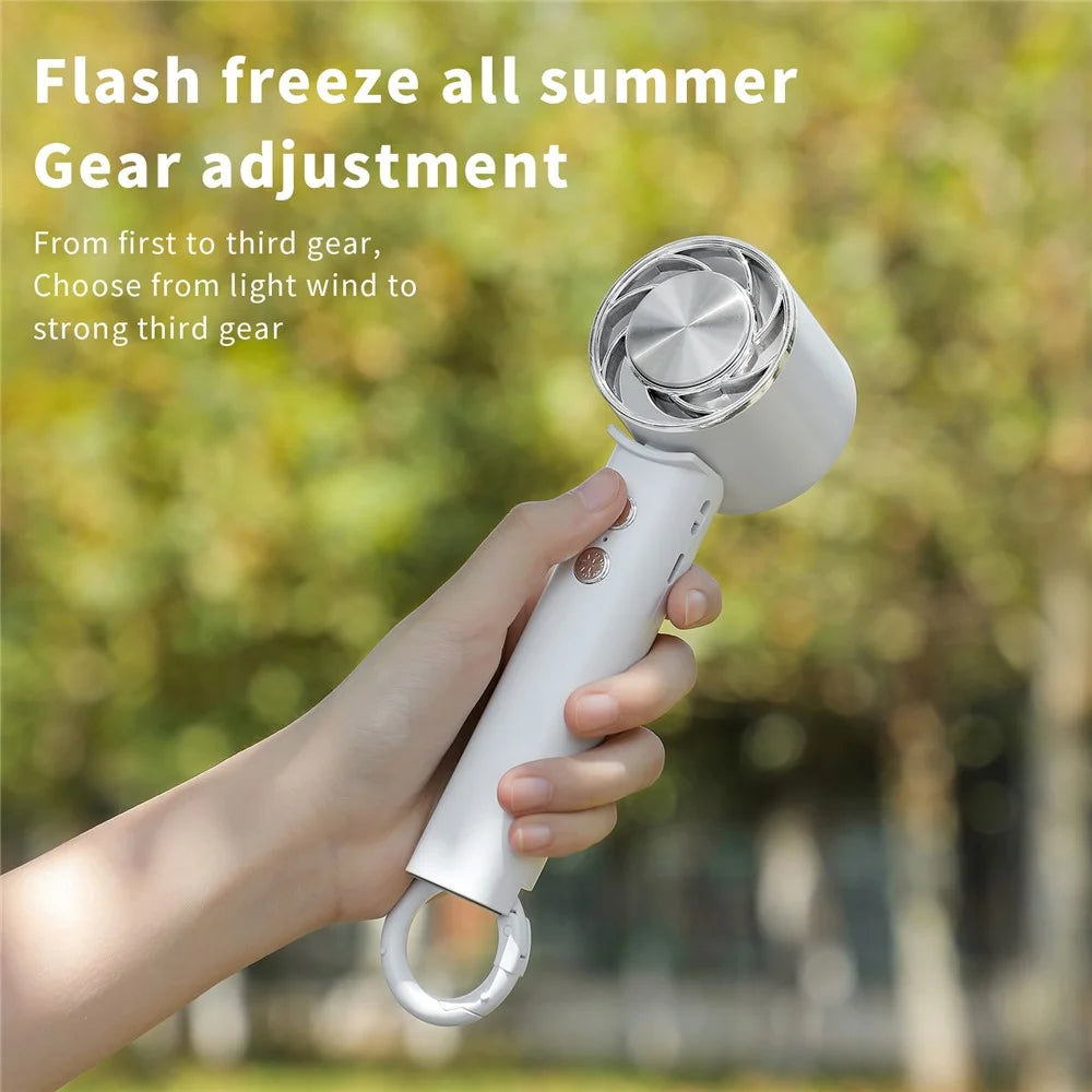 WT15 Portable Mini Cooling Fan Cold Compress Handheld Foldable Fan with Carabiner - White - 5