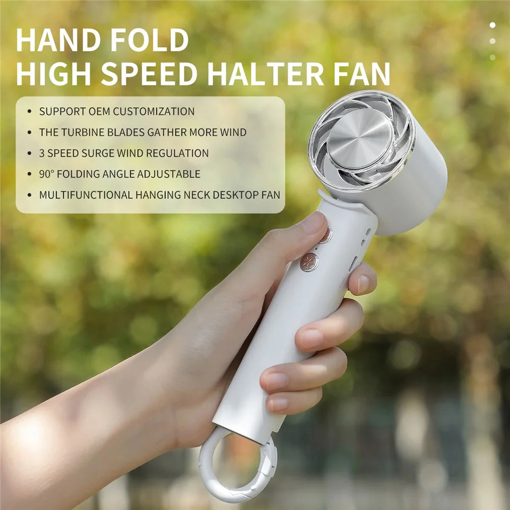 WT15 Portable Mini Cooling Fan Cold Compress Handheld Foldable Fan with Carabiner - White - 6