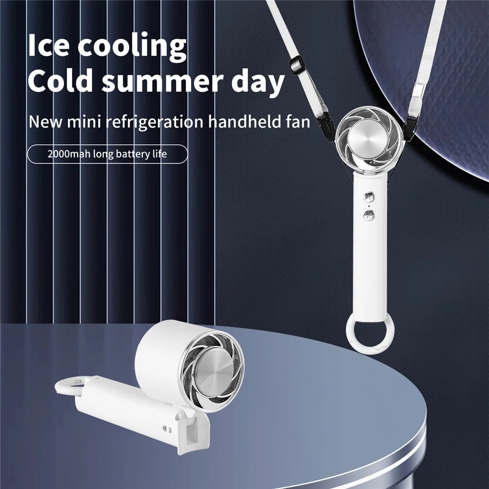 WT15 Portable Mini Cooling Fan Cold Compress Handheld Foldable Fan with Carabiner - White - 7