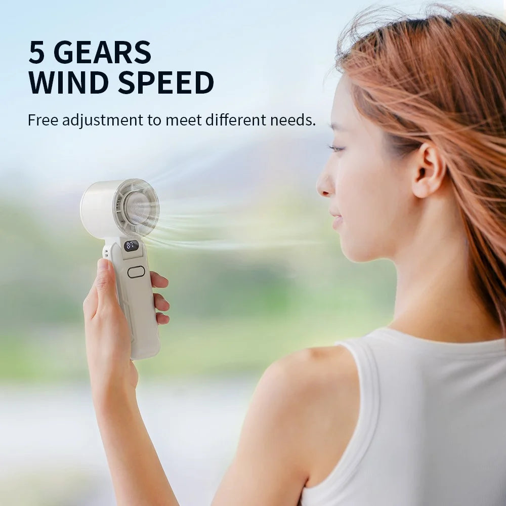 RD21 USB Handheld Fan Rechargeable Turbo Folding Mini Fan Portable Desktop Cooling Fan - White - 4