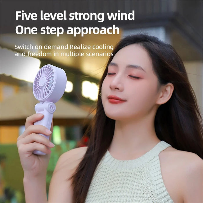 Z35 Folding Cooling Fan USB Rechargeable Handheld Fan with Digital Display / 5 Speed Settings - Purple - 5
