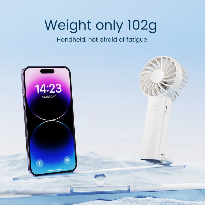 F99 Handheld Fan USB Rechargeable Desktop Portable Cooling Fan with 3 Speeds, Buckle - White - 3