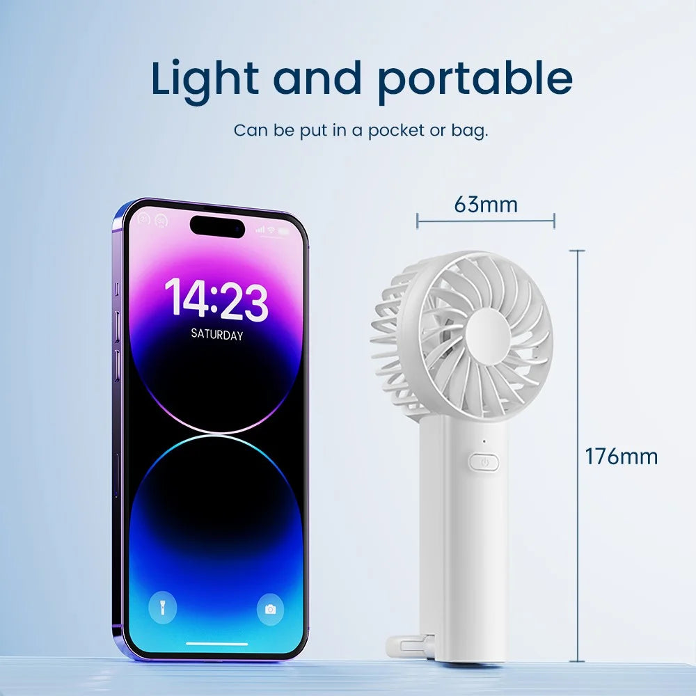 F99 Handheld Fan USB Rechargeable Desktop Portable Cooling Fan with 3 Speeds, Buckle - White - 4