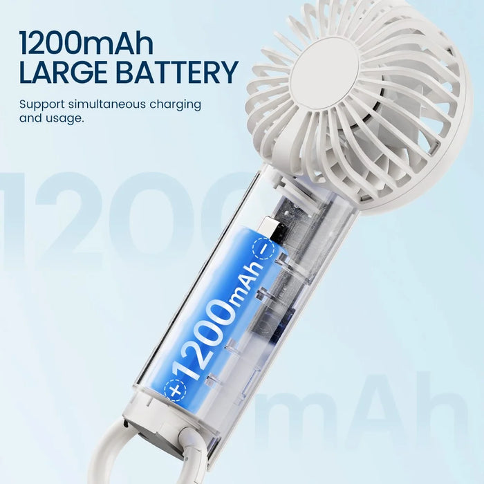 F99 Handheld Fan USB Rechargeable Desktop Portable Cooling Fan with 3 Speeds, Buckle - White - 5