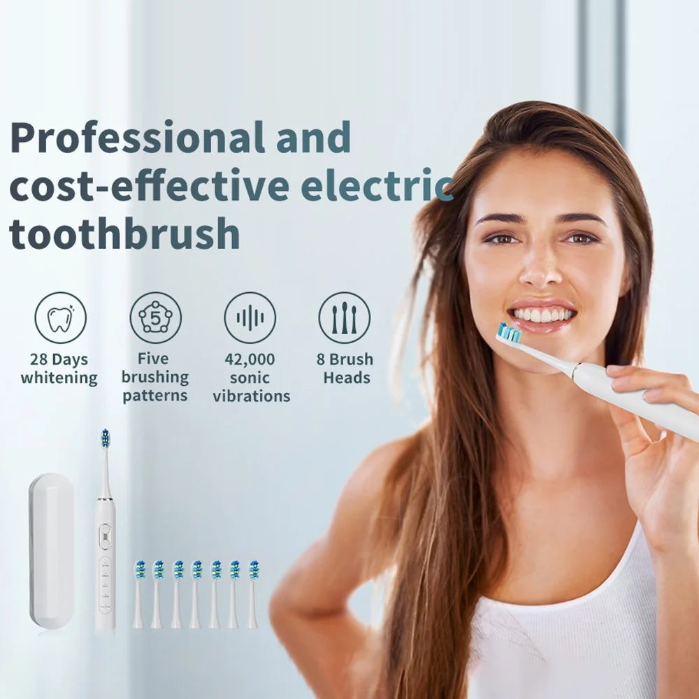 T13 IPX7 Waterproof Soft Bristles Rechargeable Sonic Electric Toothbrush for Adults with 8 Brush Heads - Black - 2