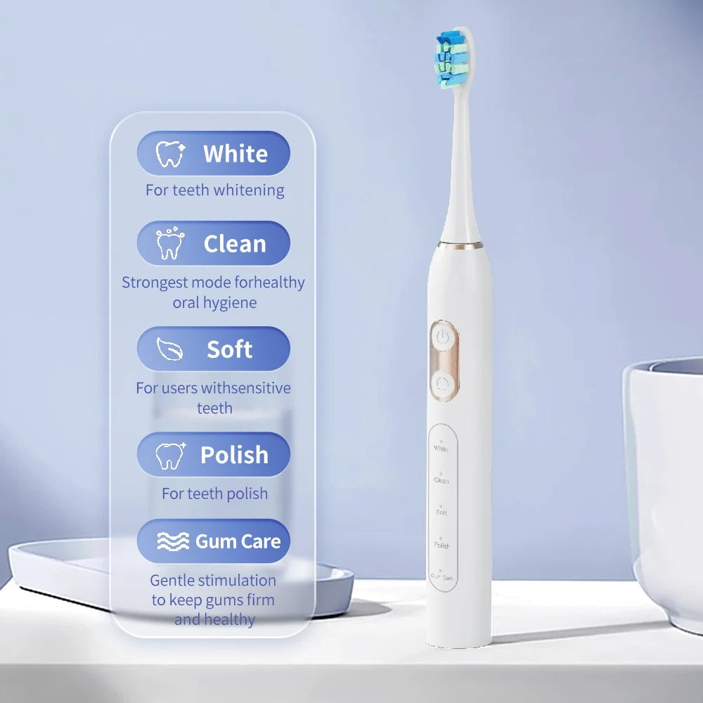 T13 IPX7 Waterproof Soft Bristles Rechargeable Sonic Electric Toothbrush for Adults with 8 Brush Heads - Black - 4