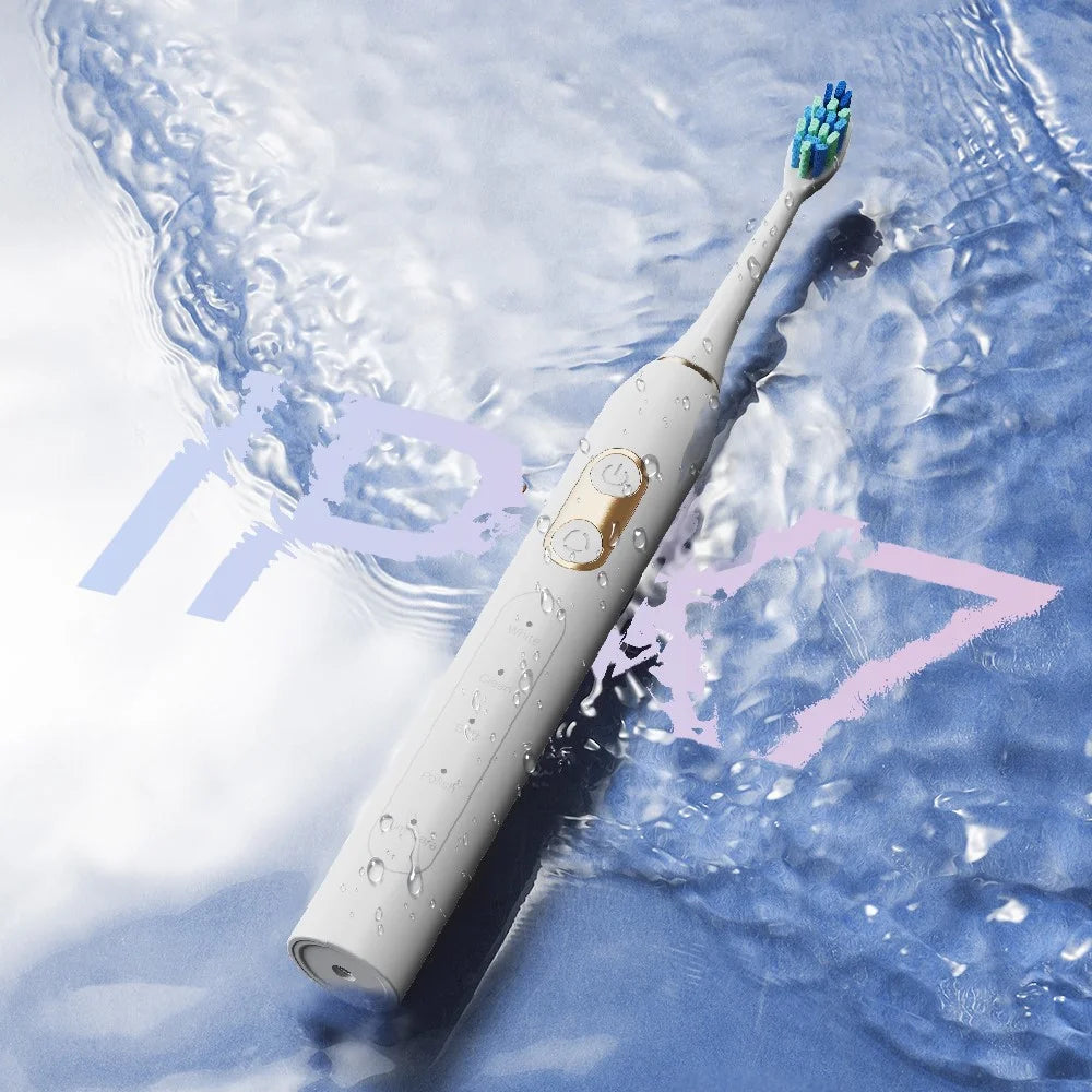 T13 IPX7 Waterproof Soft Bristles Rechargeable Sonic Electric Toothbrush for Adults with 8 Brush Heads - Black - 7