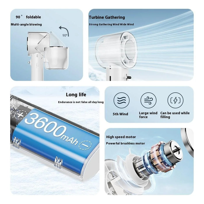 G11 Handheld Fan Digital Display USB Rechargeable High Speed Turbo Bladeless Foldable Desktop Fan - White - 4