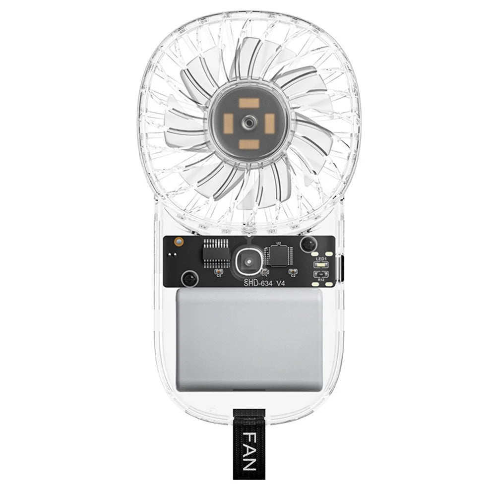 N19 Handheld Fan USB Rechargeable 5 Speeds Transparent Mini Fan with Colorful LED Light - White - 1