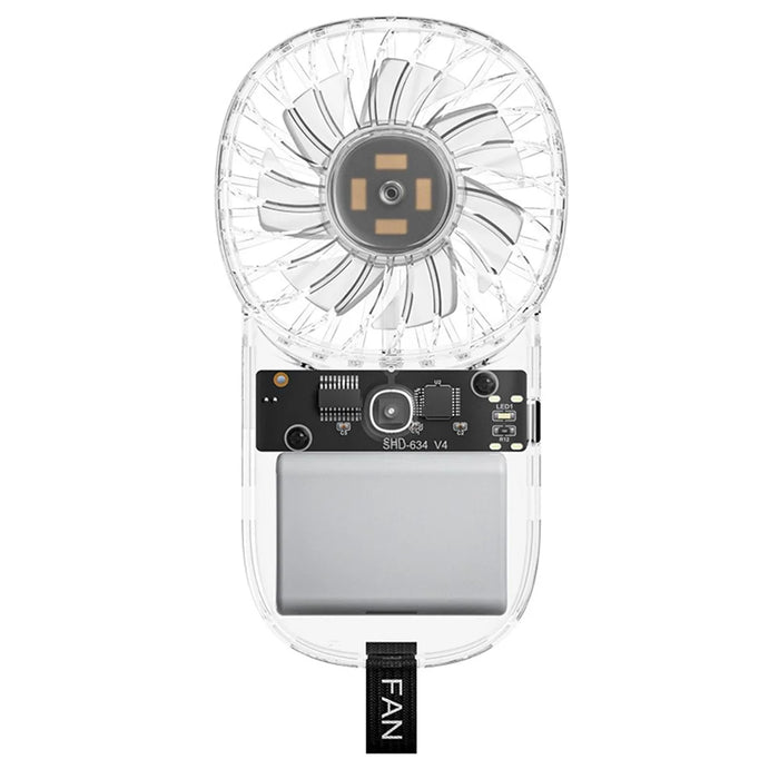 N19 Handheld Fan USB Rechargeable 5 Speeds Transparent Mini Fan with Colorful LED Light - White - 1