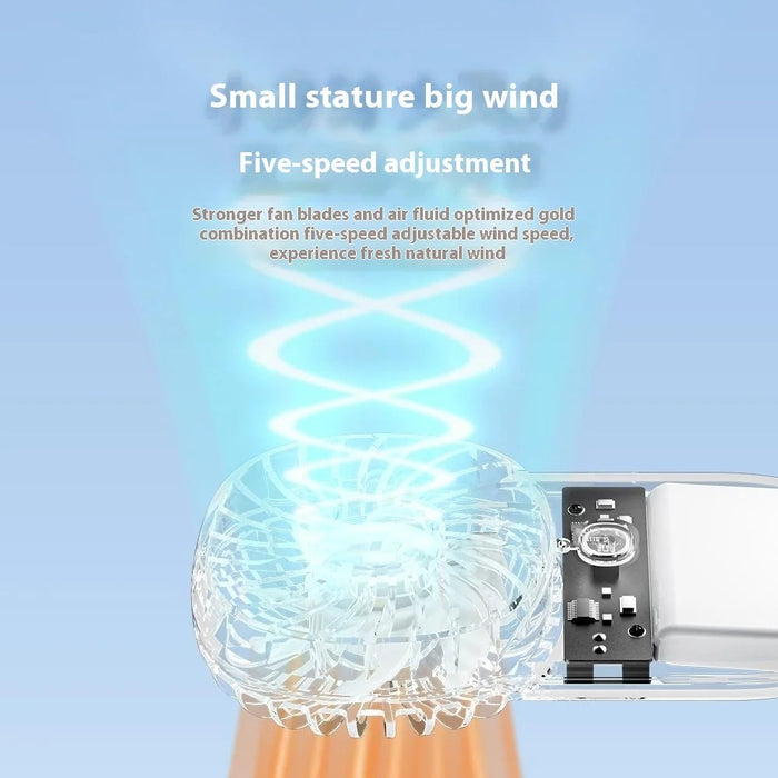 N19 Handheld Fan USB Rechargeable 5 Speeds Transparent Mini Fan with Colorful LED Light - White - 3