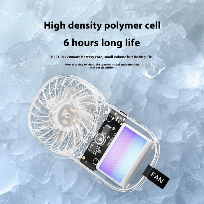 N19 Handheld Fan USB Rechargeable 5 Speeds Transparent Mini Fan with Colorful LED Light - White - 5