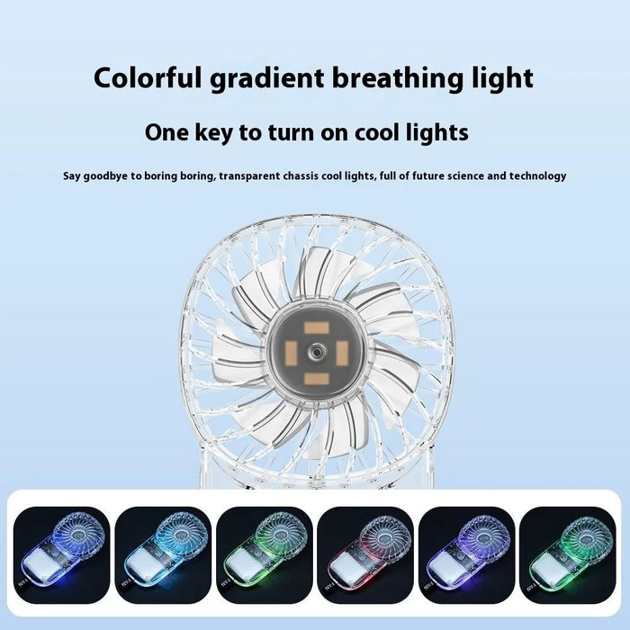 N19 Handheld Fan USB Rechargeable 5 Speeds Transparent Mini Fan with Colorful LED Light - White - 6