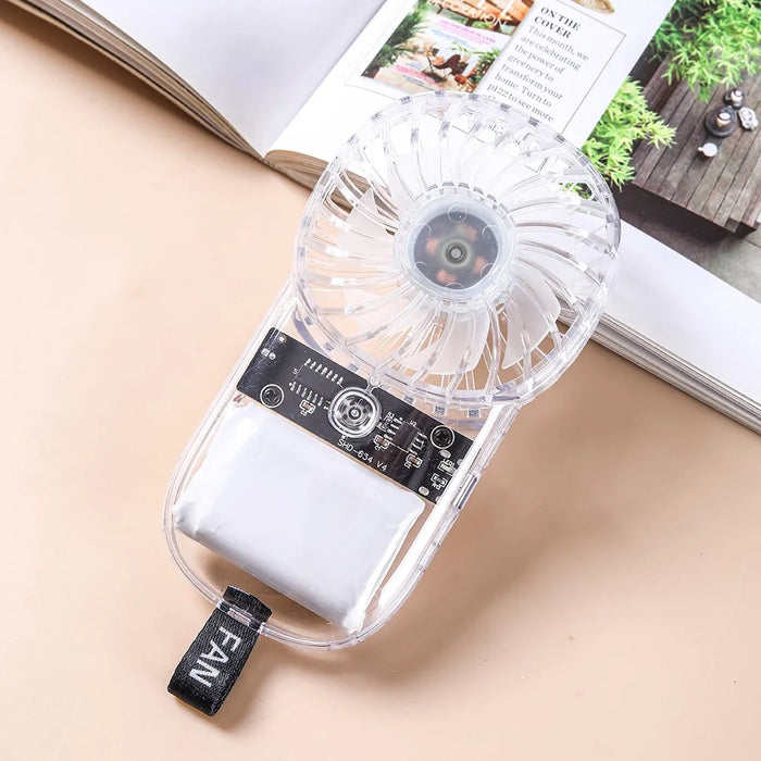 N19 Handheld Fan USB Rechargeable 5 Speeds Transparent Mini Fan with Colorful LED Light - White - 7