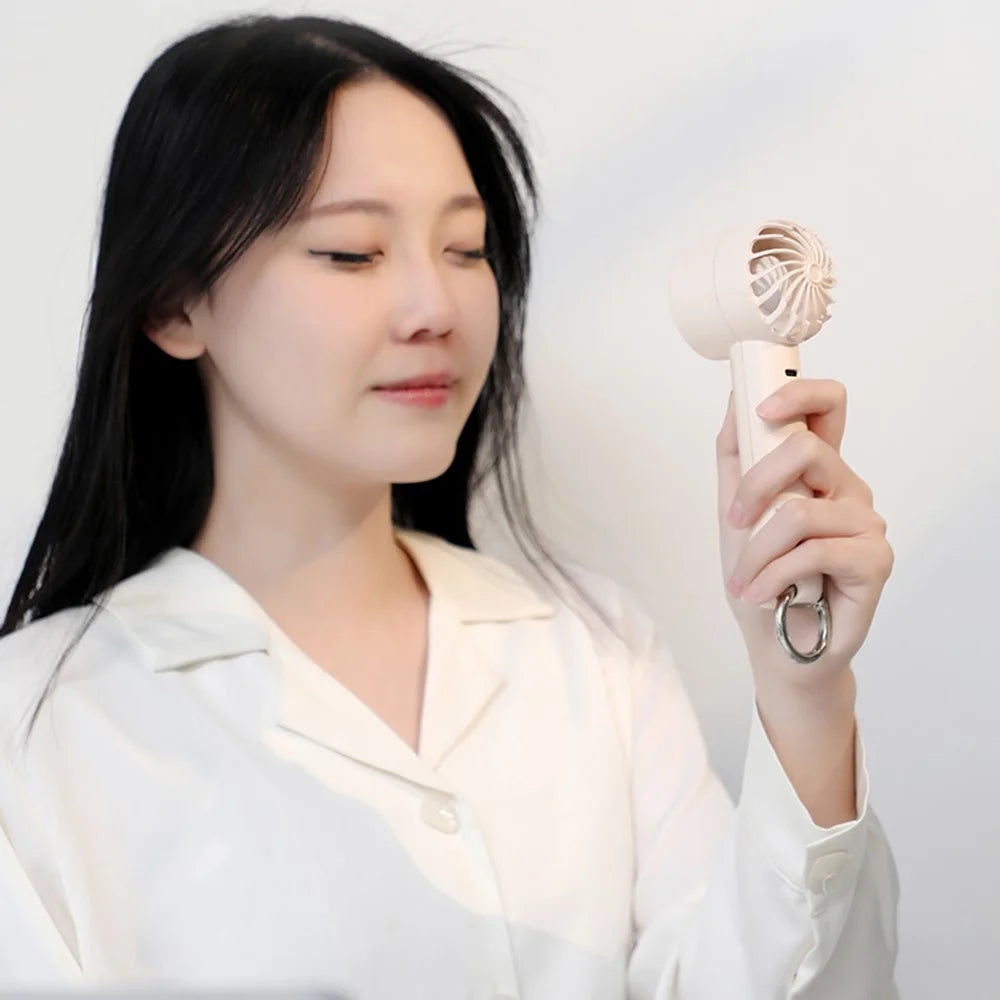 L08 5 Speeds Adjustable Mini Handheld Fan USB Rechargeable Digital Display Portable Desk Fan with Hook - White - 2