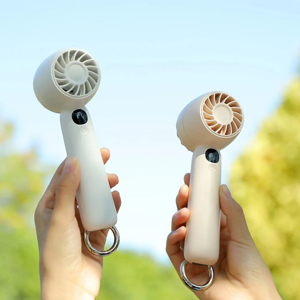 L08 5 Speeds Adjustable Mini Handheld Fan USB Rechargeable Digital Display Portable Desk Fan with Hook - White - 3