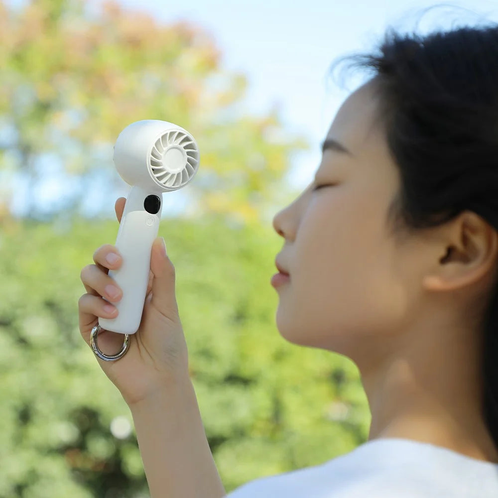 L08 5 Speeds Adjustable Mini Handheld Fan USB Rechargeable Digital Display Portable Desk Fan with Hook - White - 4