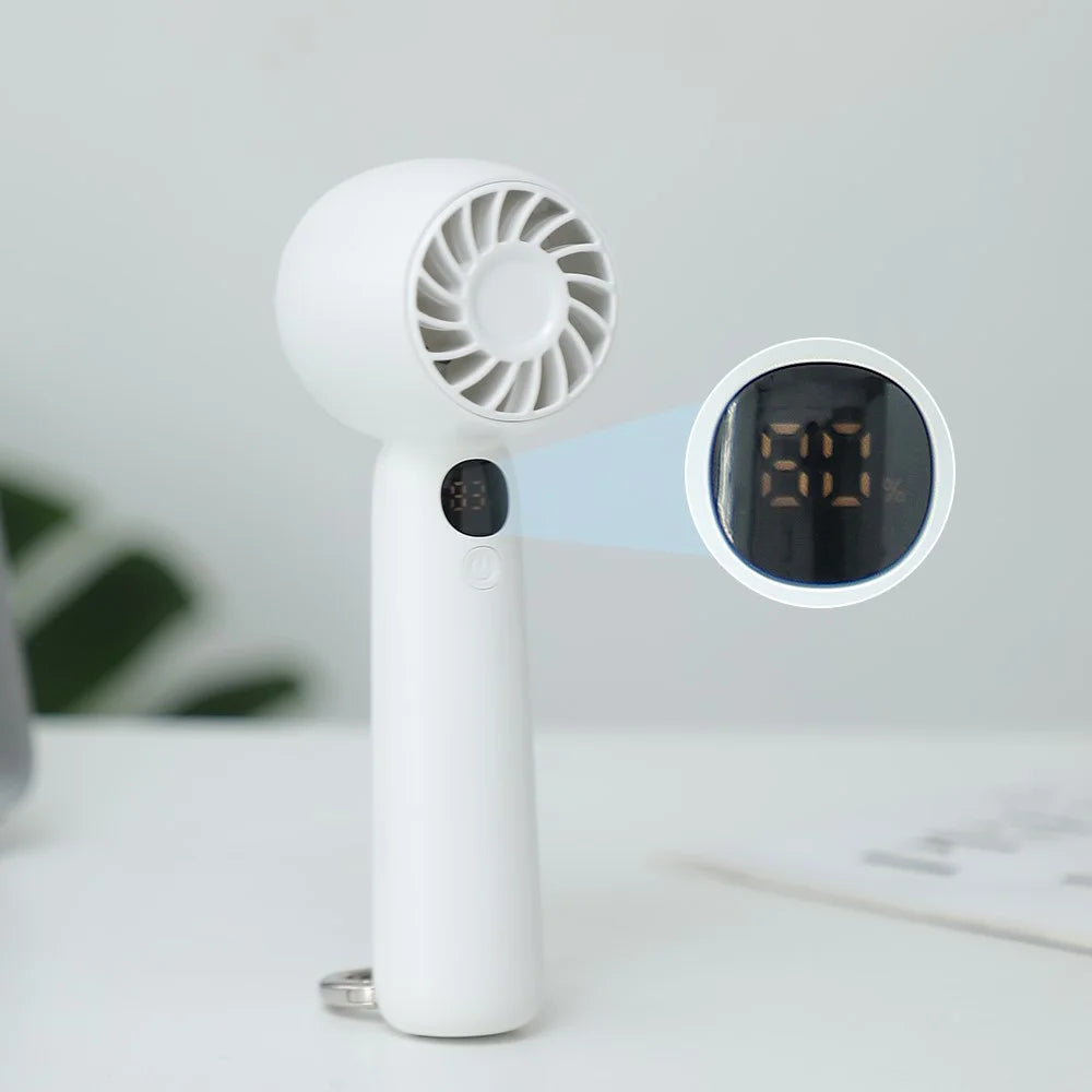 L08 5 Speeds Adjustable Mini Handheld Fan USB Rechargeable Digital Display Portable Desk Fan with Hook - White - 5