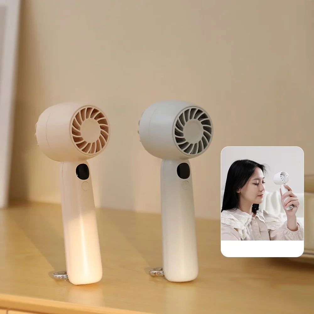 L08 5 Speeds Adjustable Mini Handheld Fan USB Rechargeable Digital Display Portable Desk Fan with Hook - White - 7