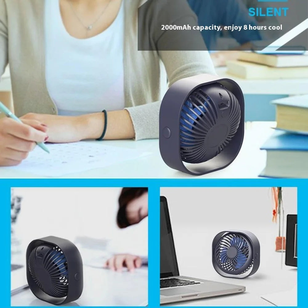 F008 3 Speeds USB Rechargeable Desktop Mini Fan Portable Summer Cooling Fan for Office Home - Blue - 5