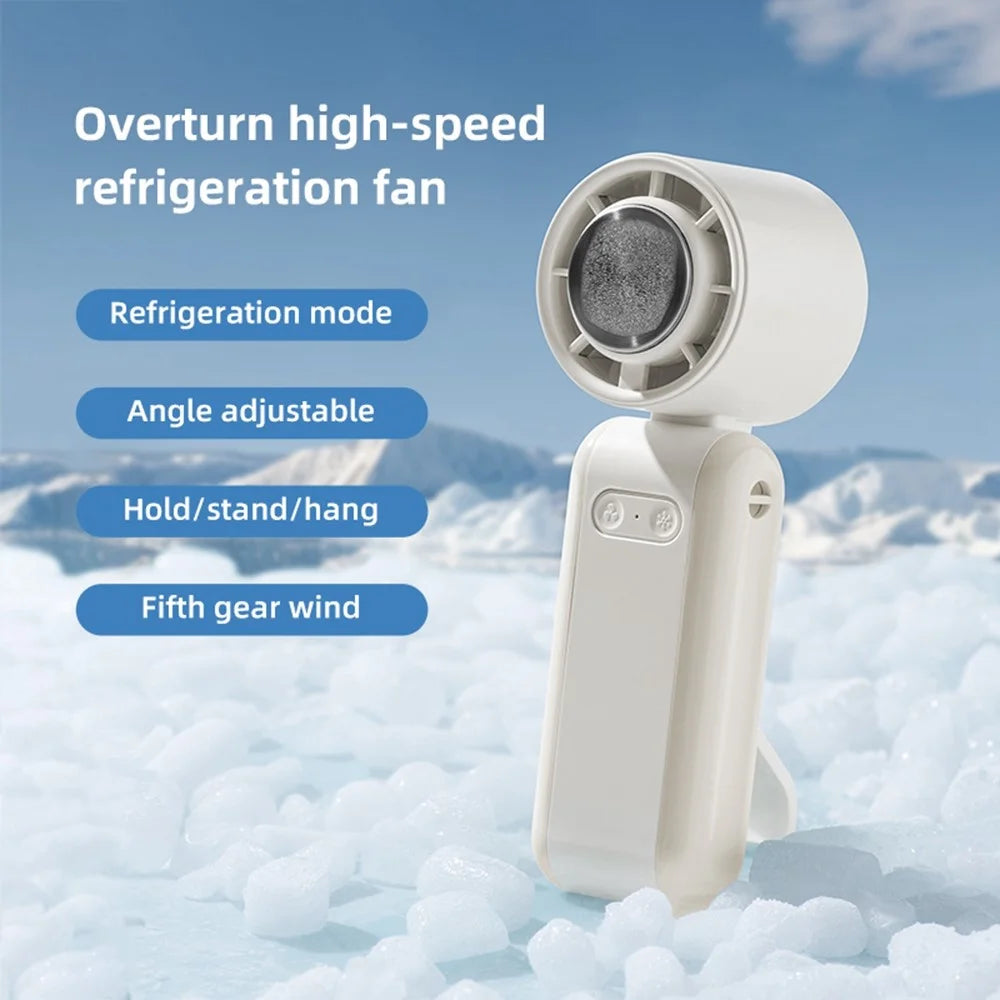 WH-10 Handheld Fan with Ice Cooler 100 Speed Adjustable Rechargeable 10500RPM Cooling Fan - Beige - 2